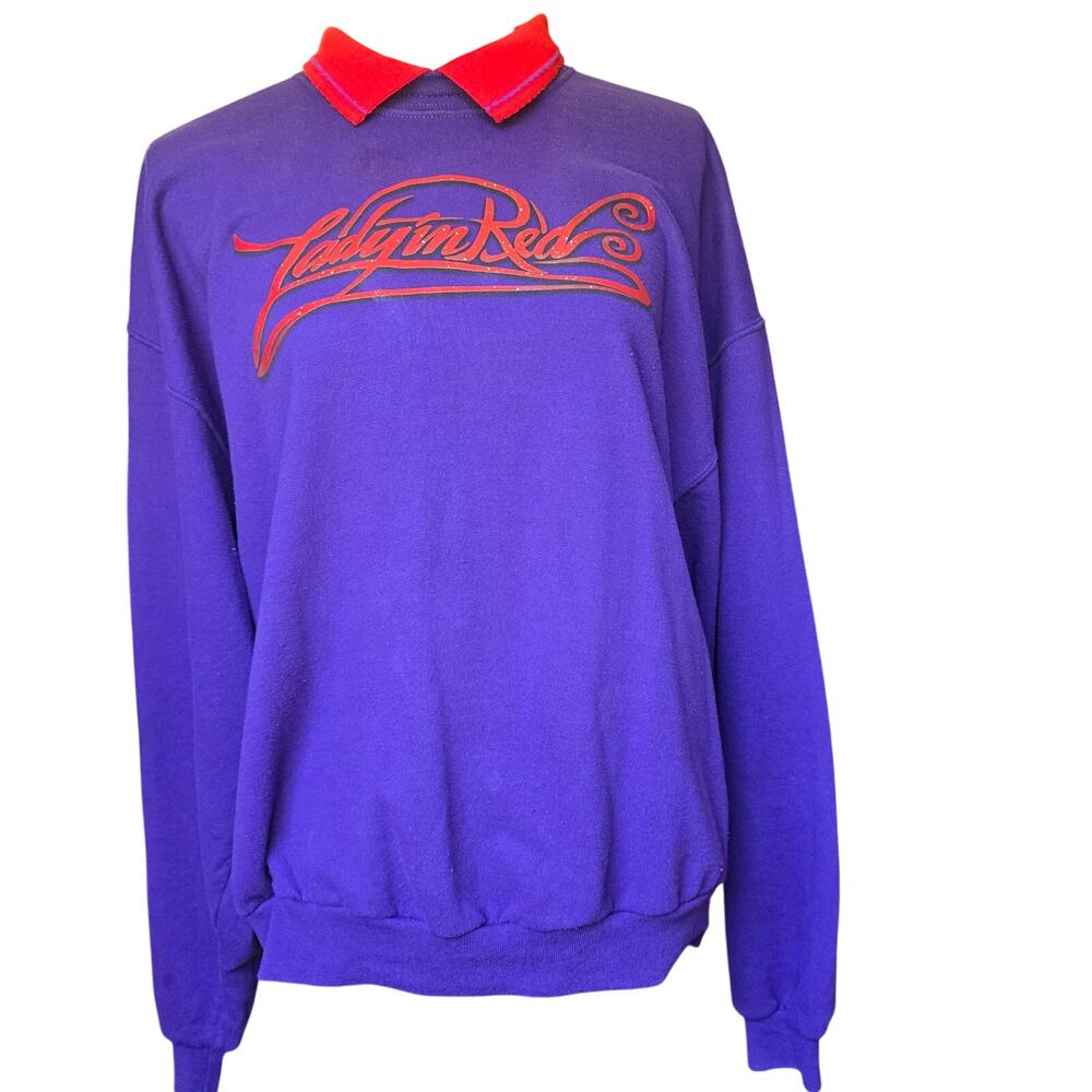 Vintage 80s Lady in Red Purple Red Morning Sun Sweatshirt Size Large